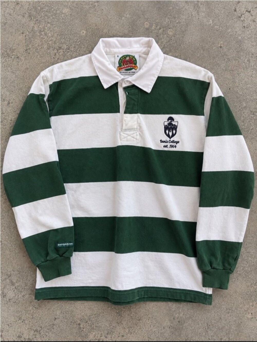 Barbarian Rugby Innis College Striped Rugby Shirt Small Green White Made Canada